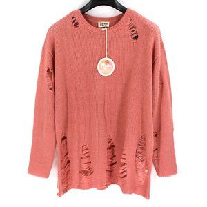 Show Me Your Mumu Tamaya Distressed Sweater Mellon Pullover Knit Tunic Small NEW